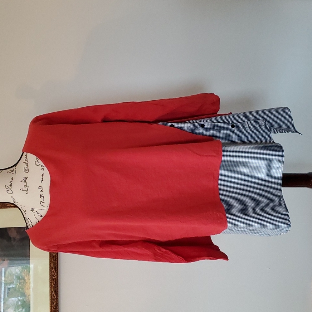 Orange and gingham asymmetrical layered tunic
